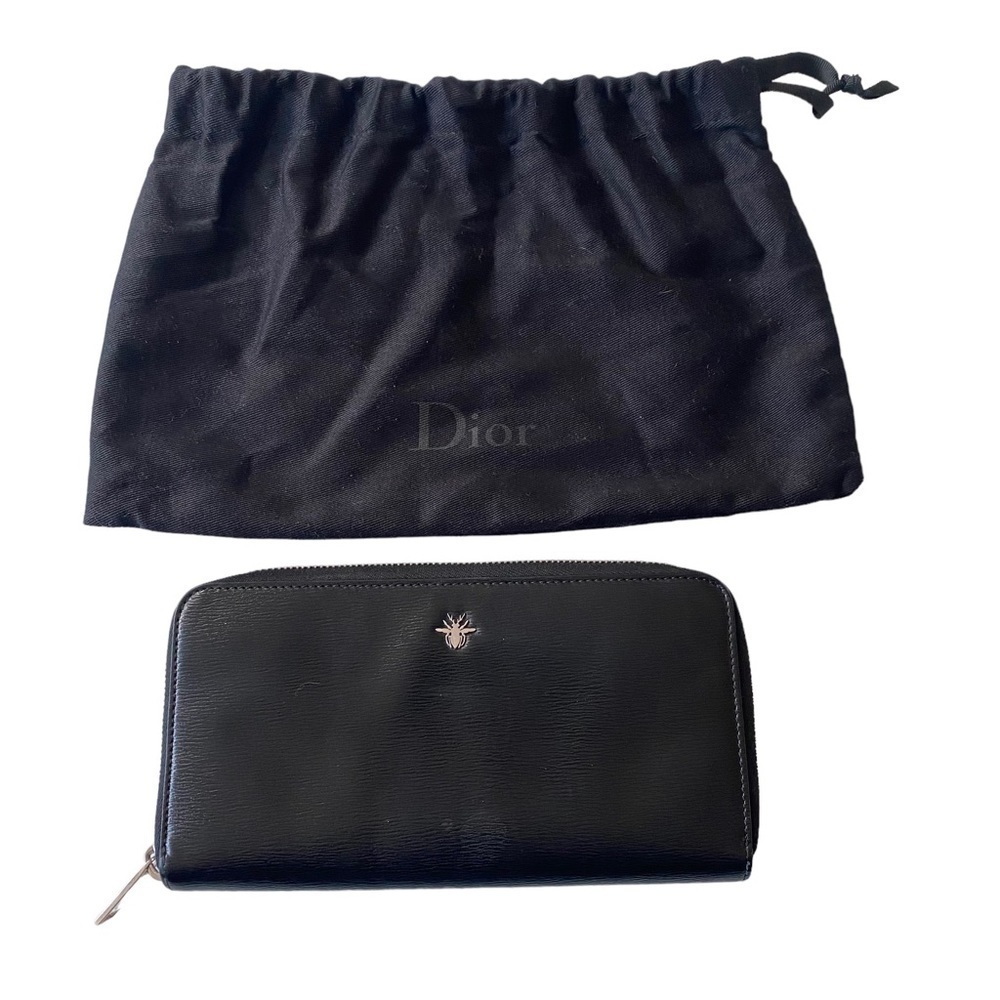 Dior Homme Black Textured Calfskin Leather Wallet with Bee Signature Logo
